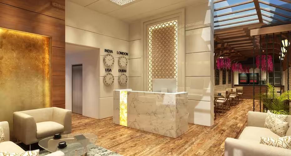 a reception with sofa at grand ffour new delhi hotel_Image