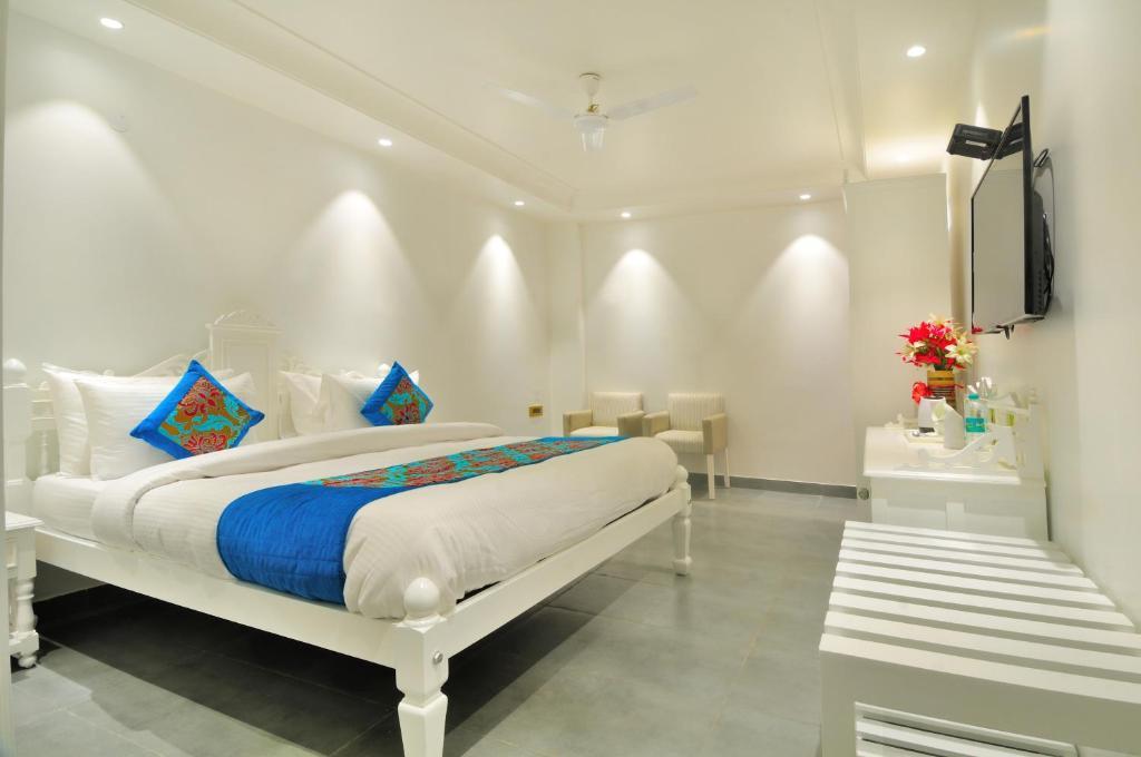 a double bed room with t.v at hotel pinky villa in new delhi hotel_Image