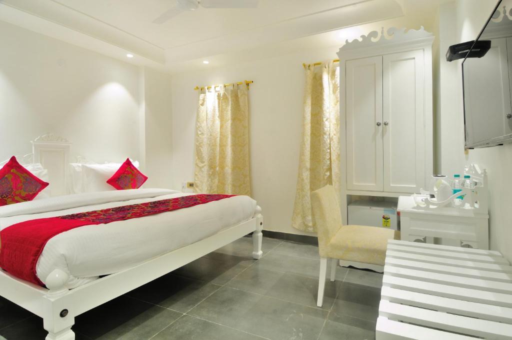 a double bed room with t.v at hotel pinky villa in new delhi hotel_Image