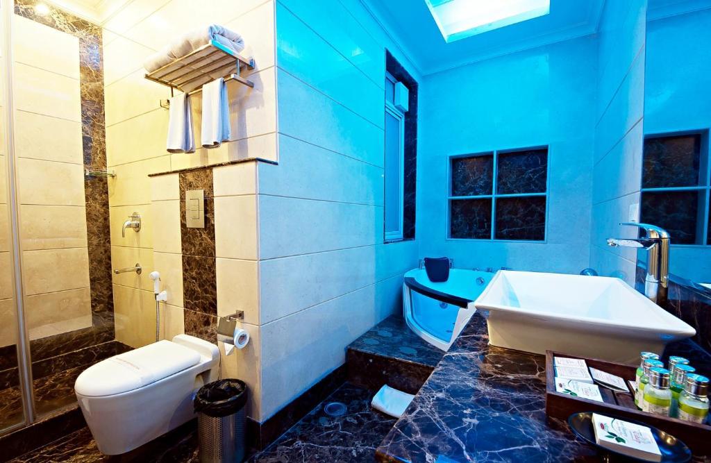 a bathroom with a toilet and a sink at the Shivaay hotel delight inn in rishikesh hotel_Image