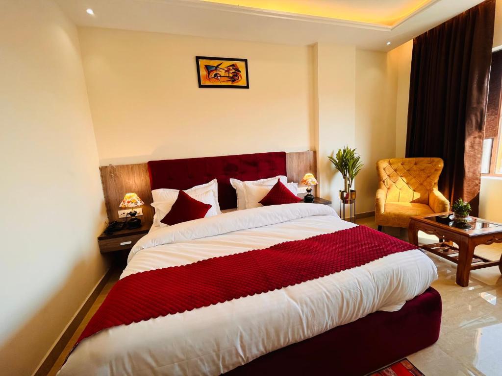 a double bed room with t.v at hotel ganges blossom in haridwar hotel_Image