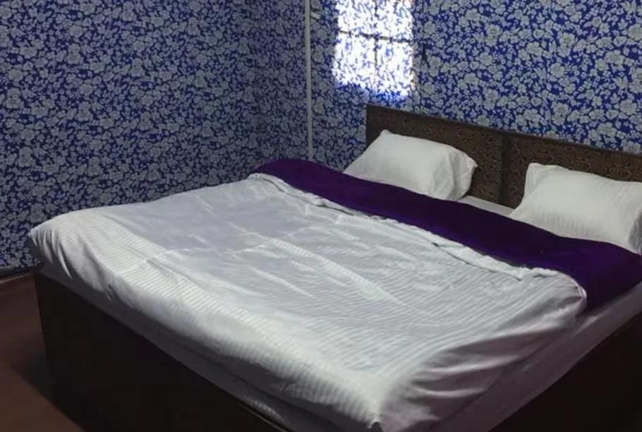 a double bed room with t.v at jungle stays in chail hotel_Image