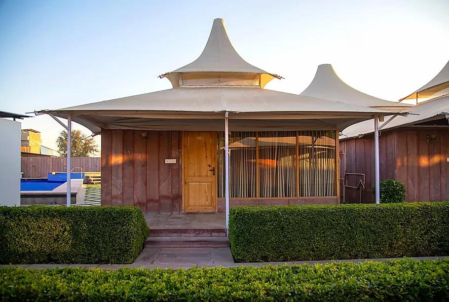 a front view of hotel and facade at kurja resort in jodhpur hotel_Image